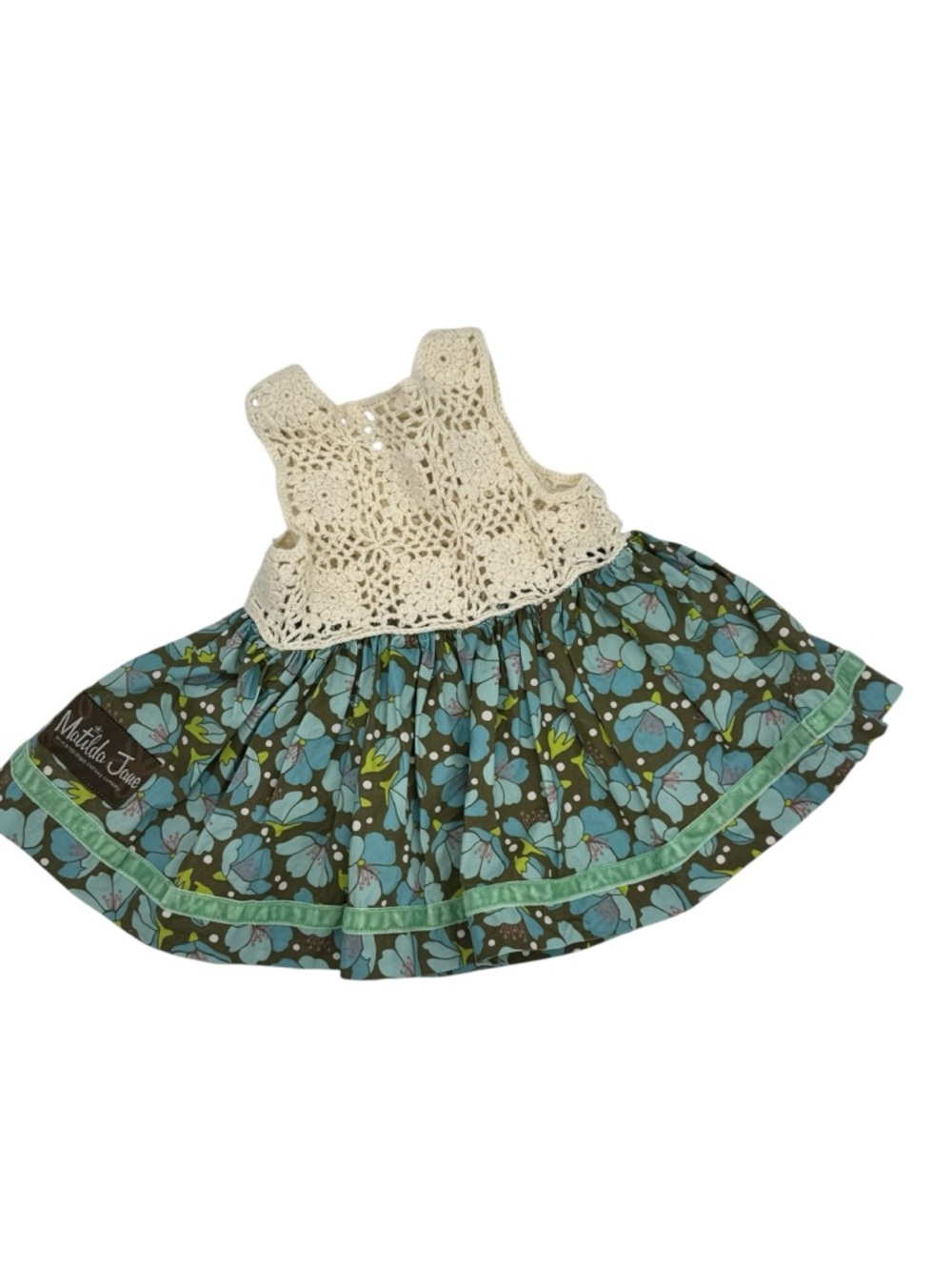 Matilda Jane Brown Label Olive Dress with Aqua Floral and Mint Trim